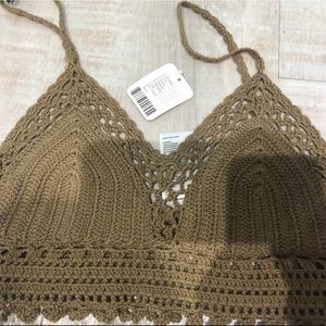 Urban Outfitters Crochet Army Green Crop Top
